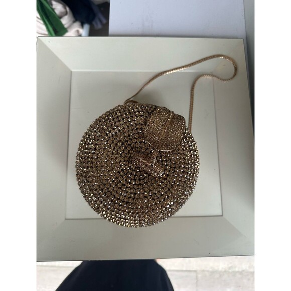 White Chocolate Apple Shaped Diamond Purse Gold Rhinestone Hand & Shoulder Bag